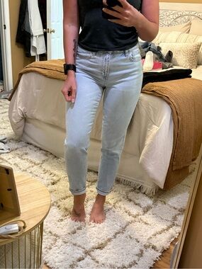 American Eagle Outfitters Light Blue High-Rise Strigid Mom Jeans